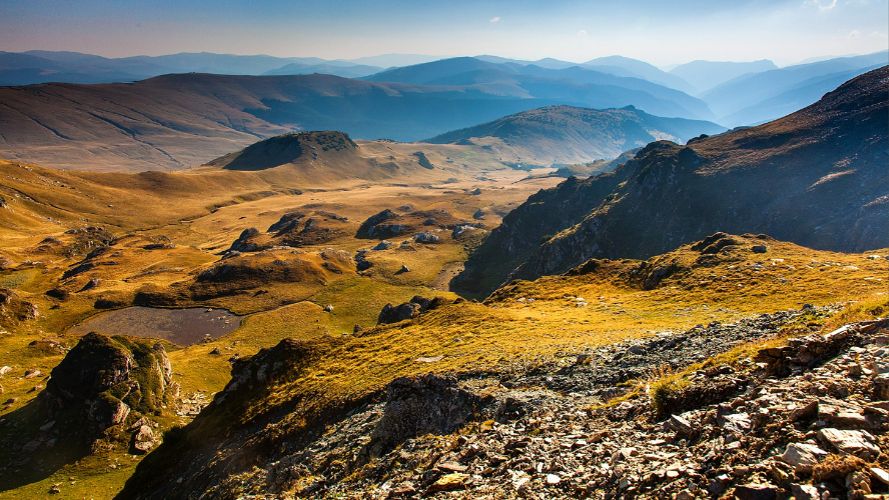 Rocky mountainous grassland of Carpathian mountain in Romania