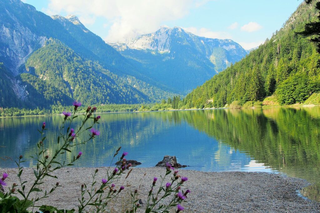 Lake with mountainous backdrop