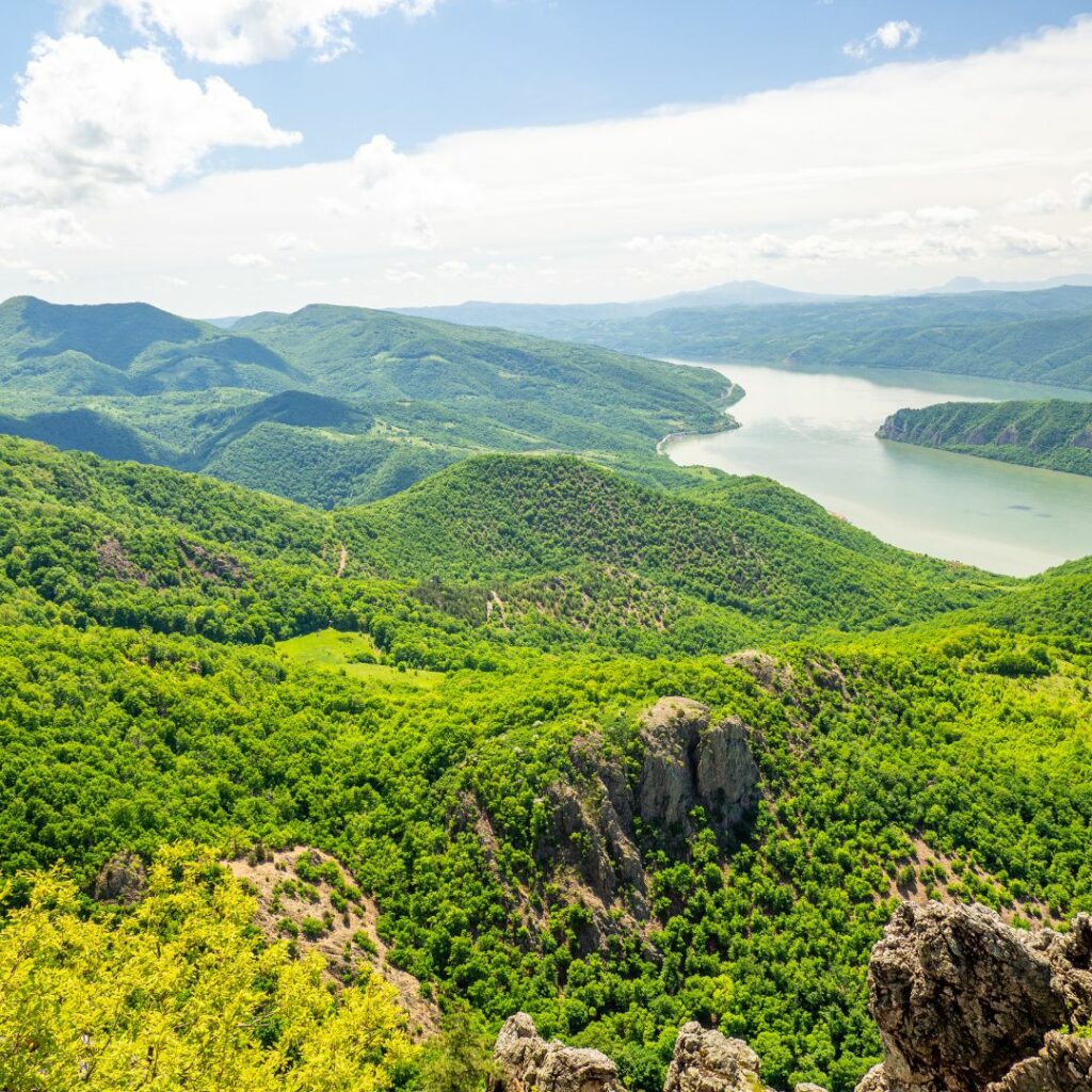 River winding through hilly landscape