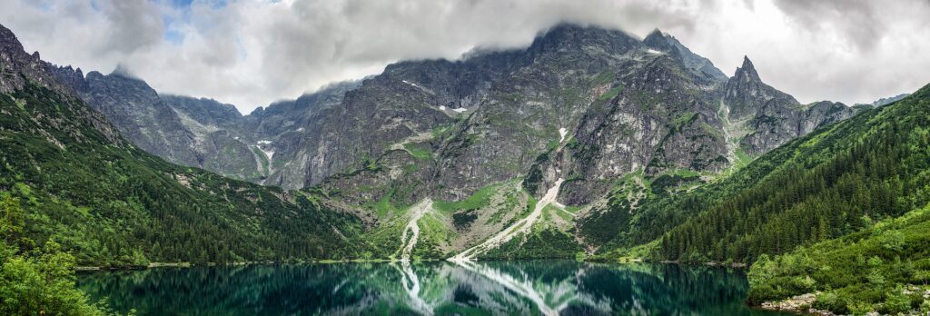 Mountains in the background, with lake in foreground