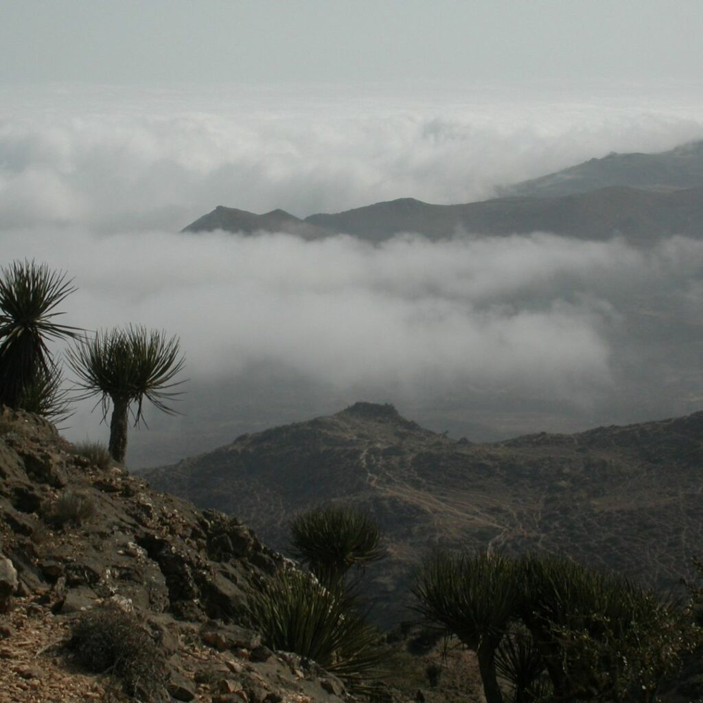 Mountainous landscape with cloud cover