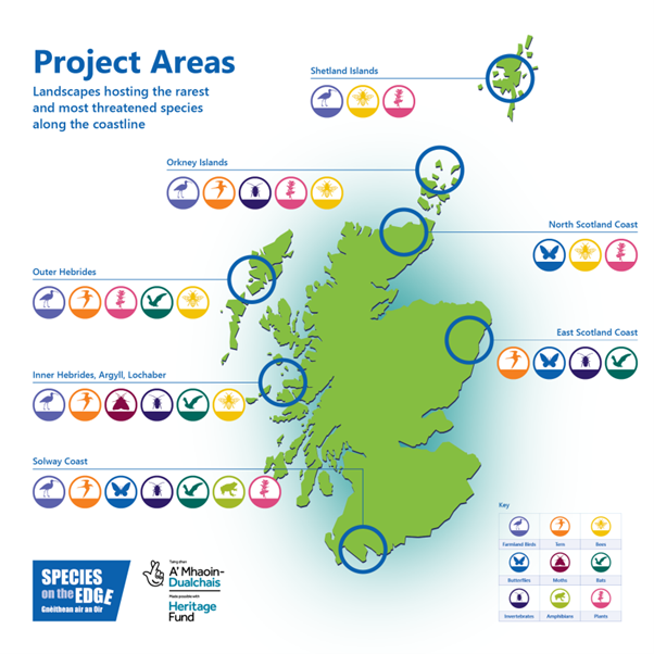 A map of Species on the Edge project areas