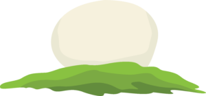 An illustration of a cream coloured Giant Puffball sat on a grass mound